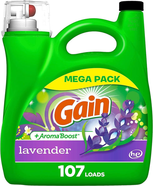 Gain + Aroma Boost Laundry Detergent Liquid Soap, Lavender Scent, 107 Loads, 154 Fl Oz, HE Compatible