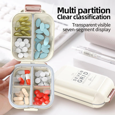 SAVN89 7-Day 7 Premium Pill Organizer Travel Case Small Medicine Box with Grids, Moisture-Proof Airtight Design