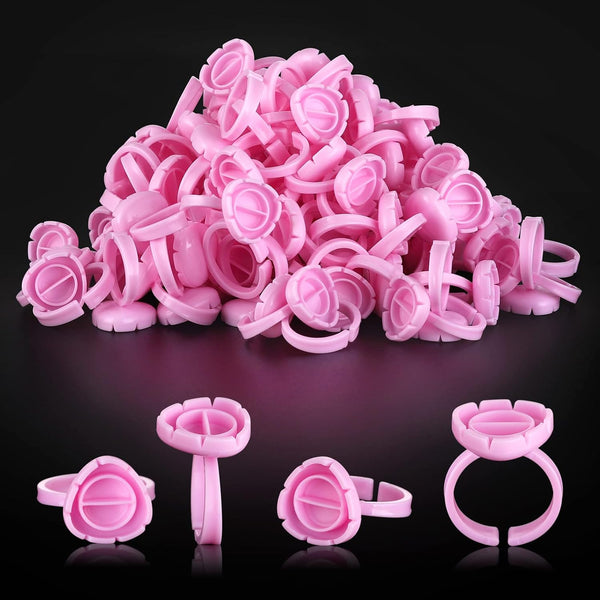 Pretty Memory Glue Rings for Eyelash Extensions, 100PCS Blooming Lash Glue Holder, Pink Volume Fanning Cup