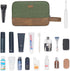 WANDF Travel Toiletry Bag for Men, Leather and Canvas Dopp Kit, Small Bathroom Bag for Travel Accessories (Green)