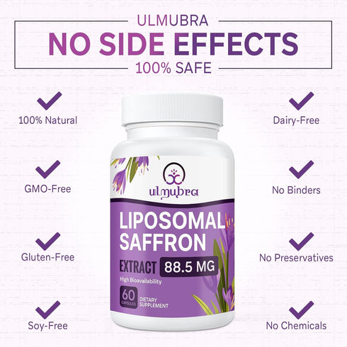 Liposomal Saffron Supplements 88.5 mg - Maximum Absorption Pure Saffron Extract Capsules for Mood, Energy, and Focus