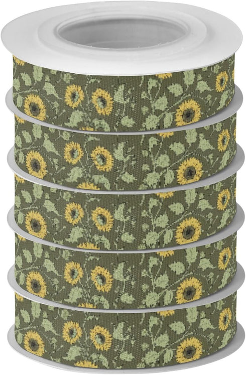 YKZEYK 1/2" 25 Ribbon for Gift Wrapping Flower Sunflowers Leaves Green Print Fabric Ribbon Yards, Gift Wrap Bow Ribbons