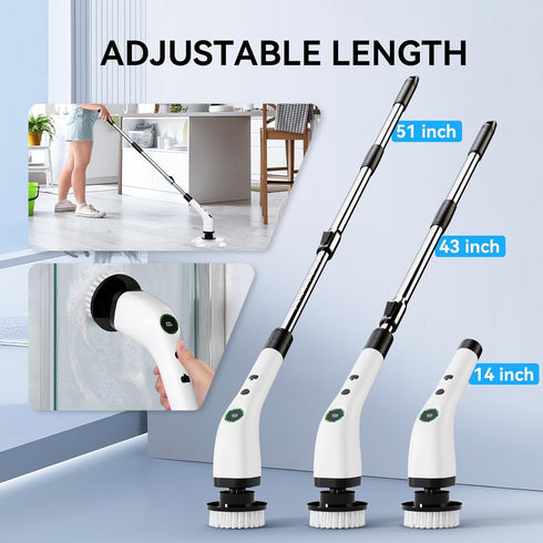 IPX7 8 -SD-CTB01 Electric Bathroom Cleaning Brush, Cordless Spin Scrubber Full Body Waterproof with Adjustable Handle