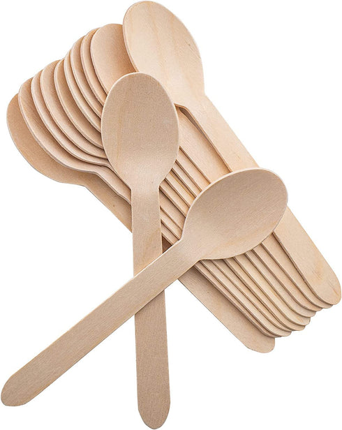 Wooden Disposable Spoons 6 inches. Spoons Printed with Dark on Spoons.