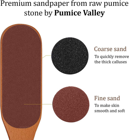 Pumice Stone Foot File, Wooden Pedicure Scrubber with Handle for Callus and Dead Skin Removal