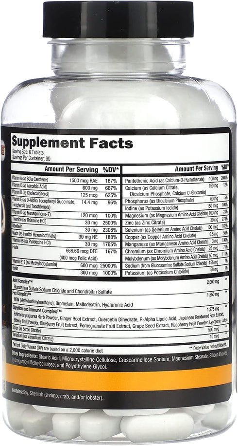 CONTROLLED LABS Orange Triad Daily Multivitamin, Iron Free Sports Supplement for Workout, Digestion, Immune, Joints, 30