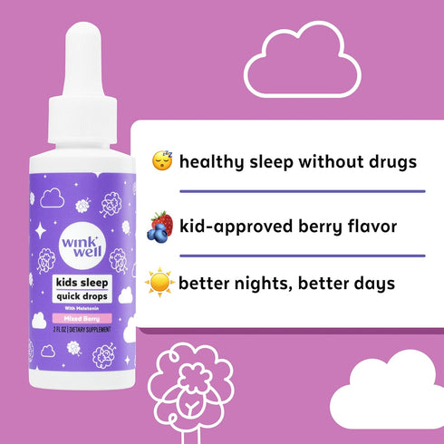 Wink Well Kids Liquid Melatonin Drops, Natural Baby Sleep Drops for Infants, 1mg Per Serving, 2 Oz