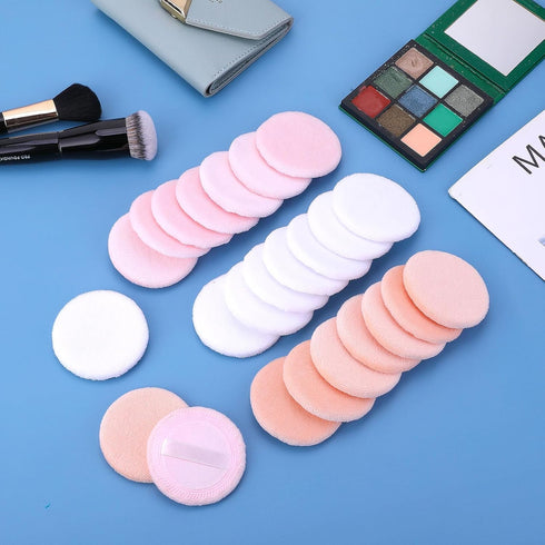 24Pcs Cotton Round Powder Puff Pads with Strap, Face Powder Puffs for Loose and Foundation Cosmetics