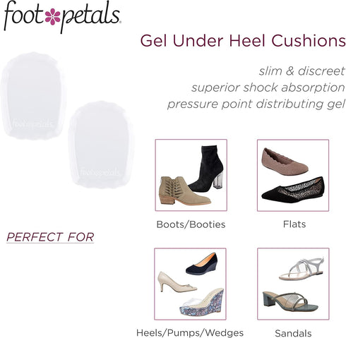 Foot Petals Heel Cups for Women's Closed Back Heels, Pumps, Boots, Wedges, Flats, Prevent Cracked Heels