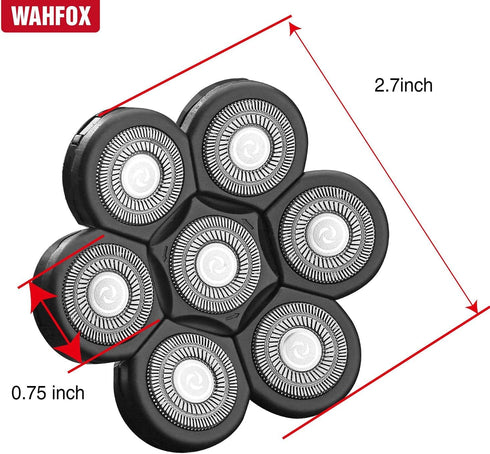 WAHFOX 7D Universal 7 Heads for HeadShaver - Replacement Blades for Electric Razor Shaver, Easy Install