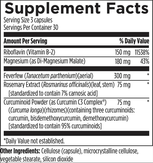 Designs for Health Migranol with Feverfew, Magnesium Malate, Curcumin, 90 Capsules