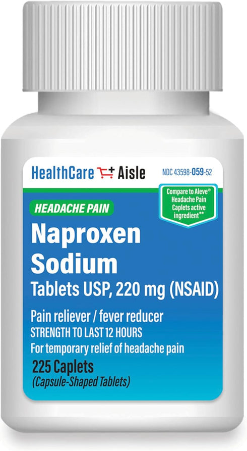 HealthCareAisle Naproxen Sodium 220 mg - 225 caplets - Headache Pain Reliever for Up to 12 Hours of Relief