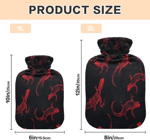 miaozhen 2L Black and Red Halloween Evil Geckoes Cute hot Water Bottle with Soft Cover hot Compress Bag for Arthritis
