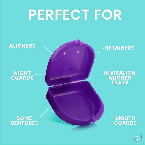 FRESH KNIGHT Retainer Case (2 Pack) with Vent Holes, Perfect for Denture, Mouth Guard, Aligner (Purple)
