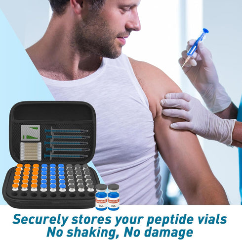 WIKSRY 3ML 63-Slot 3ml Peptide Case Peptide Organizer with Mesh Pocket, Fits Bottles, Peptide Storage Case for Fridge