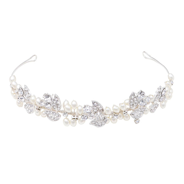 Wedding Headband with Pearls and Crystals, Rhinestone Tiara Headpiece Bridal Hair Accessories for Women (Silver)