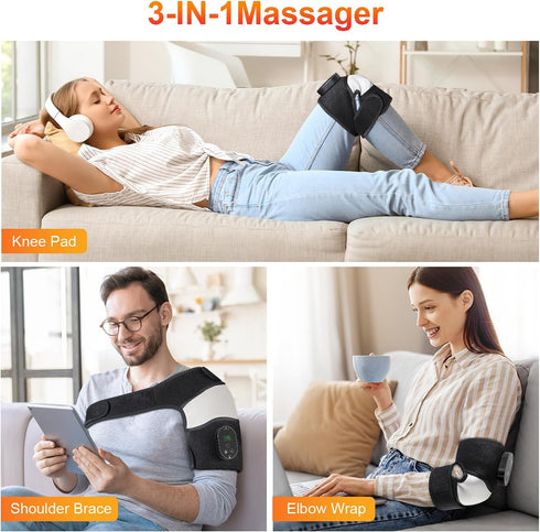 YUANBO 3-in-1 Elbow 6 3 Cordless Heated Knee Massager, FSA Eligible Wearable Wrap for Knee, and Shoulder, Rechargeable