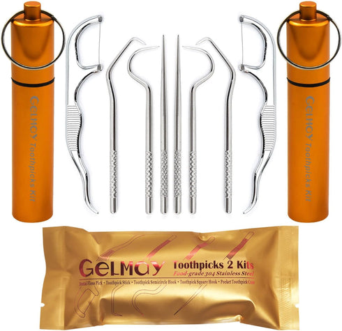 Toothpicks Pocket Set - Reusable Dental Floss Picks Kit, Stainless Steel Teeth Cleaning Tools for Adults, Travel Oral