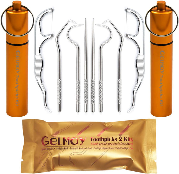 Toothpicks Pocket Set - Reusable Dental Floss Picks Kit, Stainless Steel Teeth Cleaning Tools for Adults, Travel Oral