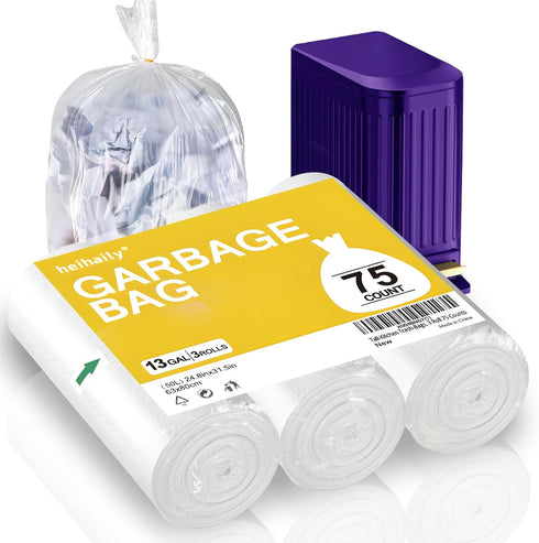 heihaily Tall-Kitchen Trash-Bags 13-Gallon Garbage Bag - Unscented Strong Large Outdoor Clear White