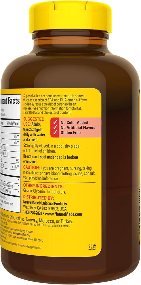 Nature Made Fish Oil 1200 mg Softgels, 150 Softgels - Omega 3 Supplement for Healthy Heart Support