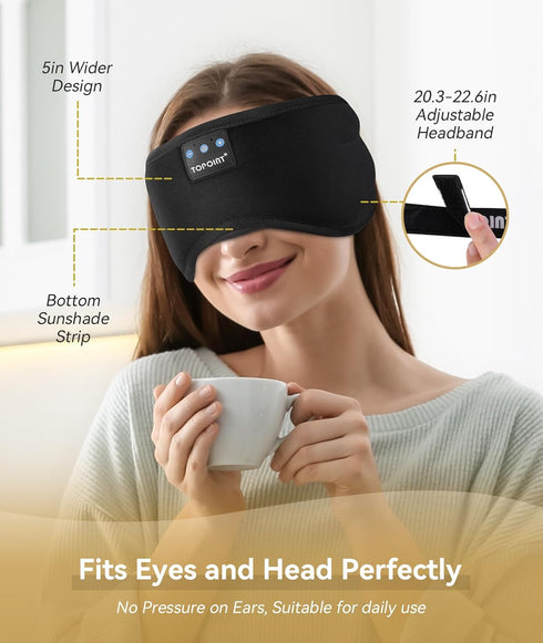 TOPOINT Sleep Mask with Headphones, Bluetooth 5.2 Wireless Eye Mask for Sleeping, Travel, Meditation for Men, Women