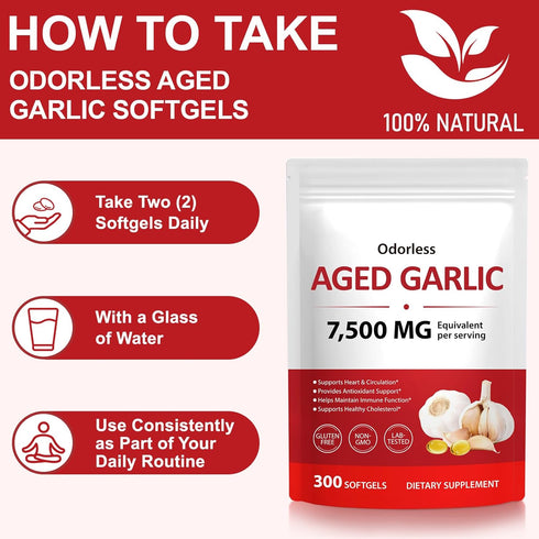 QYCOTXYR 7500mg, 300 Magnesium,Immune Non-GMO,2-Year Aged Garlic Extract Organic Garlic Extract Capsules