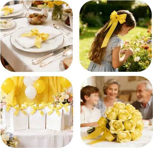 ZHIAXTON 1 Inch, 60 Yellow Ribbon Yards Single Face Yellow Satin Ribbon for Gift Wrapping, Sunflowers Floral Bouquets