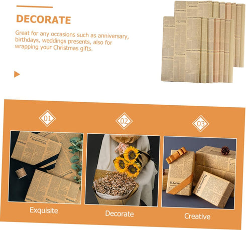 Packaging 20pcs PATKAW Vintage Flower Wrapping Paper Bouquet Sheets Sunflower Newspaper Kraft Paper for Florist