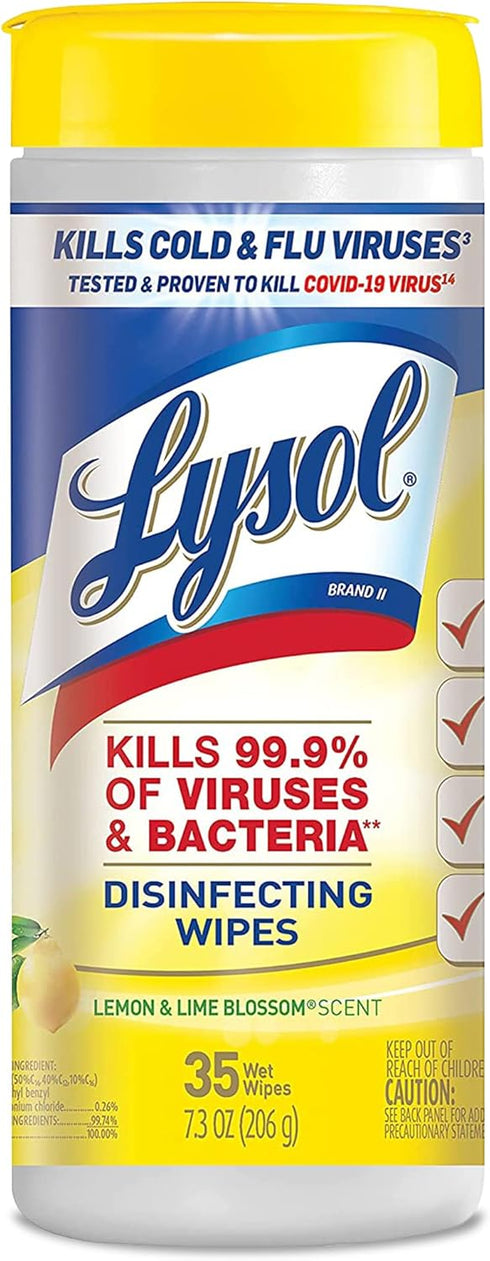 Lysol Disinfectant Wipes, Multi-Surface Antibacterial Cleaning Wipes, Lemon and Lime Blossom, 35 Count (Pack of 3)