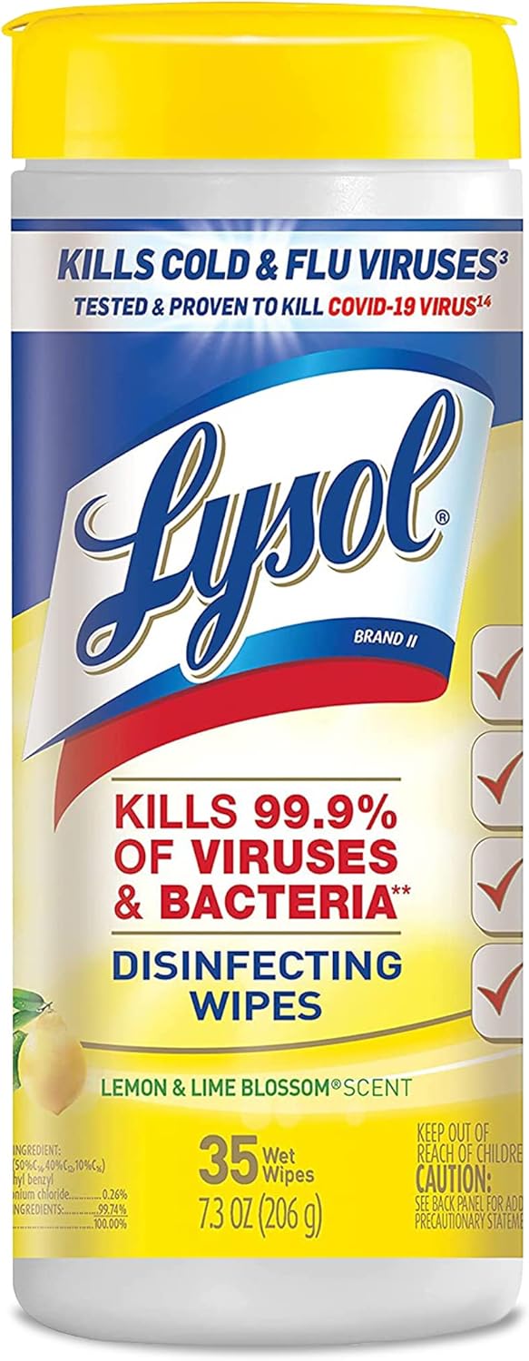Lysol Disinfectant Wipes, Multi-Surface Antibacterial Cleaning Wipes, Lemon and Lime Blossom, 35 Count (Pack of 3)