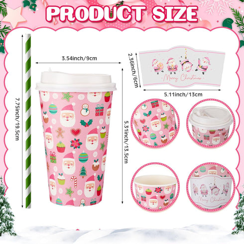 Jingmore 120 Sets 16oz Disposable Paper Coffee Cups with Lids Sleeves Straws Holiday Paper Drinking Cups Bulk for Hot