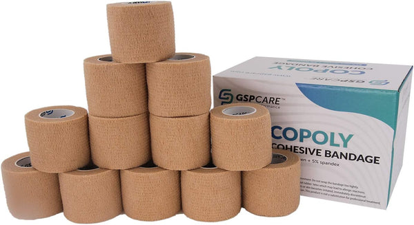 Self Adherent Cohesive Bandages Wrap - 12 Count 2" x 5 Yards, Medical Tape for First Aid and Sports Use