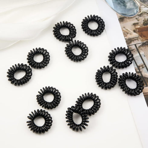 Spiral Hair Ties (Small Black, 50 Pcs Plastic) - Coil Ponytail Holders for Thick Hair, No Crease Phone Cord Ties for