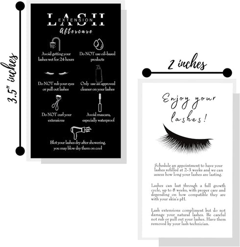 Lash Extension Aftercare Instructions Cards, 50 Pack, Double Sided Size 3.5 x 2" After Care for 2-3 Week Fillers.