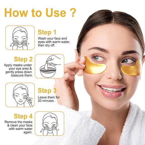 LAVONE Eye Mask-30 Pairs 24K Gold Under Eye Patches for Dark Circles and Puffiness, Reduce Wrinkles, for Women