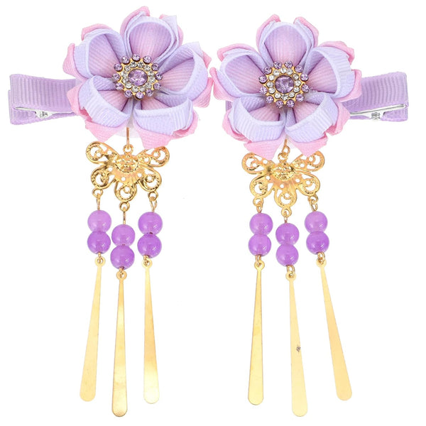 Lurrose 1 Pair Vintage Japanese Style Hair Clips - Flower Hair Barrette with Crystal Rhinestone for Women Girls