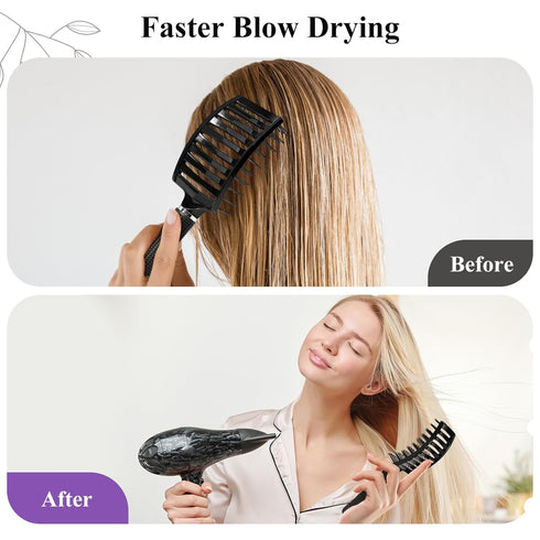 Hair Brush, Detangler Hair Brushes for Faster Blow Drying, Curved Vent Detangling Brush for All Hair Types (Black)
