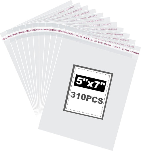 310 Pcs Cellophane Bags, 5x7 Inch Clear Self-Sealing Plastic Wrappers for Bakery, Treats, Gifts