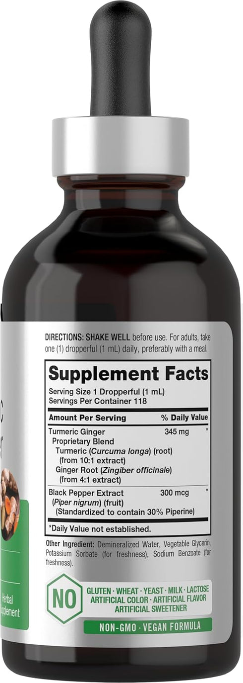 Horbaeach Turmeric and Ginger Supplement 4 fl oz | with Black Pepper | Herbal Liquid Extract | Vegan, Non-GMO, Gluten Free