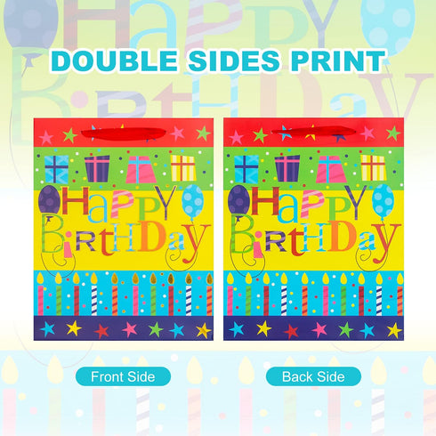 2-Pack 12.6" Large Happy Birthday Gift Bags with Tissue Paper for Birthday Party