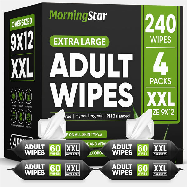 Morning Star Adult Wipes for Elderly - 240 Wipes 4 Packs Thick Extra Large