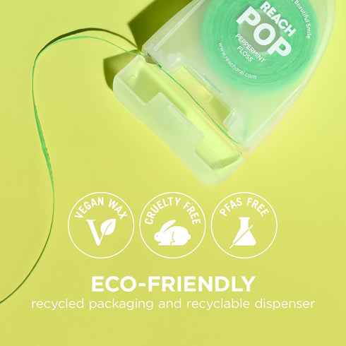REACH POP Dental Floss, 3 Pack, Peppermint, Vegan Wax, Plaque Remover, Eco-Friendly Packaging for Adults & Kids