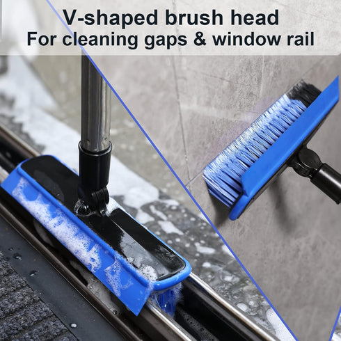 2 in 1 Floor Scrub Brush with 57.8" Long Handle, V-Shaped Corner Brush