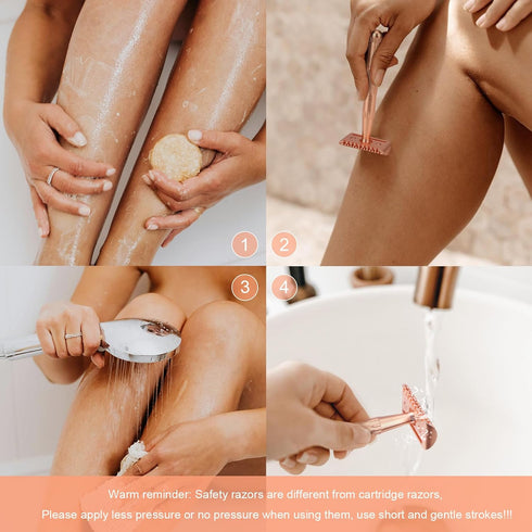 Rose Gold Safety Razor for Women and Men, Single Blade Metal Razors with 10 Double Edge Blades, Open Comb Razor
