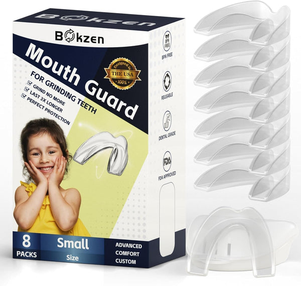 Kids Mouth Guard for Teeth Grinding, Pack of 8, Comfortable Custom Dental Guard, Moldable Night Guards for Clenching