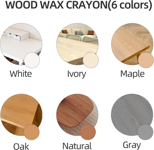 Sticks,6 Boncart Wood Filler Colors Wood Wax Crayons,Easy Repair Scratches, Scuffs, Cracks and Nail Holes on Wood