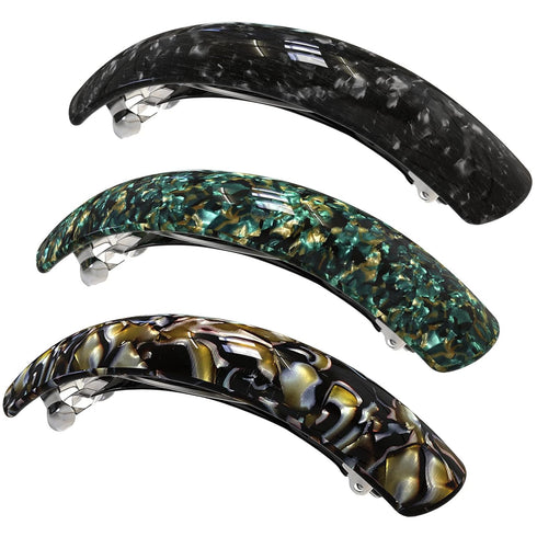 Large Hair Barrettes for Women - 3Pcs French Barrette Hair Clips for Fine Thick Hair (Black, Brown, Green)