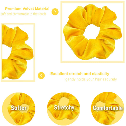 IVARYSS Yellow Scrunchies, Premium Velvet Soft Hair Scrunchy, Solid Colors Thick Elastic Bands, 12 Pack Hair
