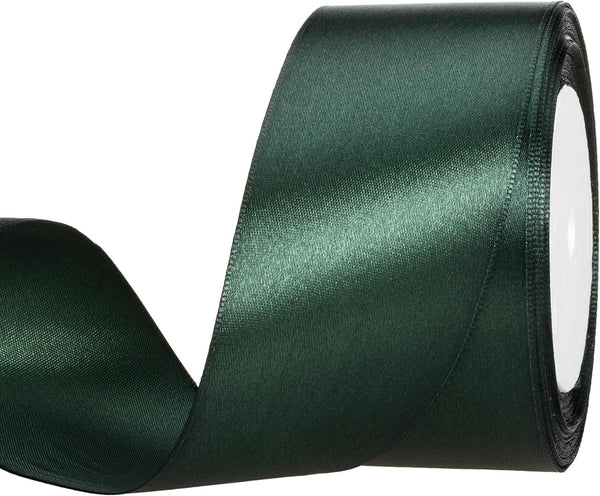 ATRBB 25 Yards 2 Inches Satin Ribbon, Green Black for Wedding, Handmade Bows, Gift Wrapping